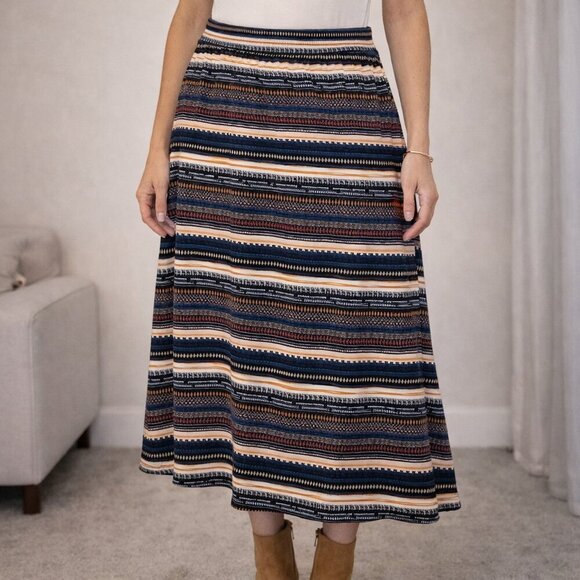 Lily Morgan Dresses & Skirts - Lily Morgan XL Geometric Stripe Midi Skirt Stretch A-Line Pull On